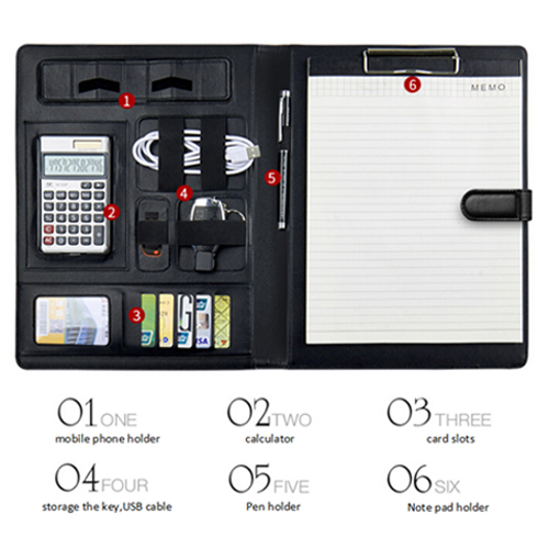 Boshiho multi-functional pu leather file folder presentation portfolio