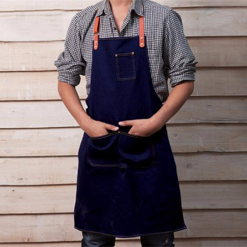 Adjustable Bib Apron with 3 Pockets Cooking Kitchen Aprons Supermarket Restaurant Chef Uniform Cacans Leather Apron
